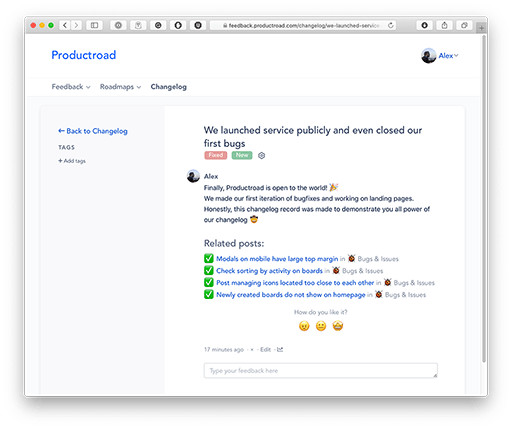 Productroad Changelog