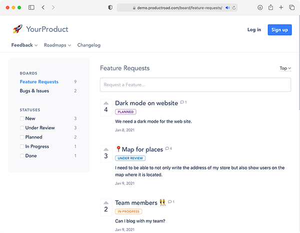 Productroad Feedback Board