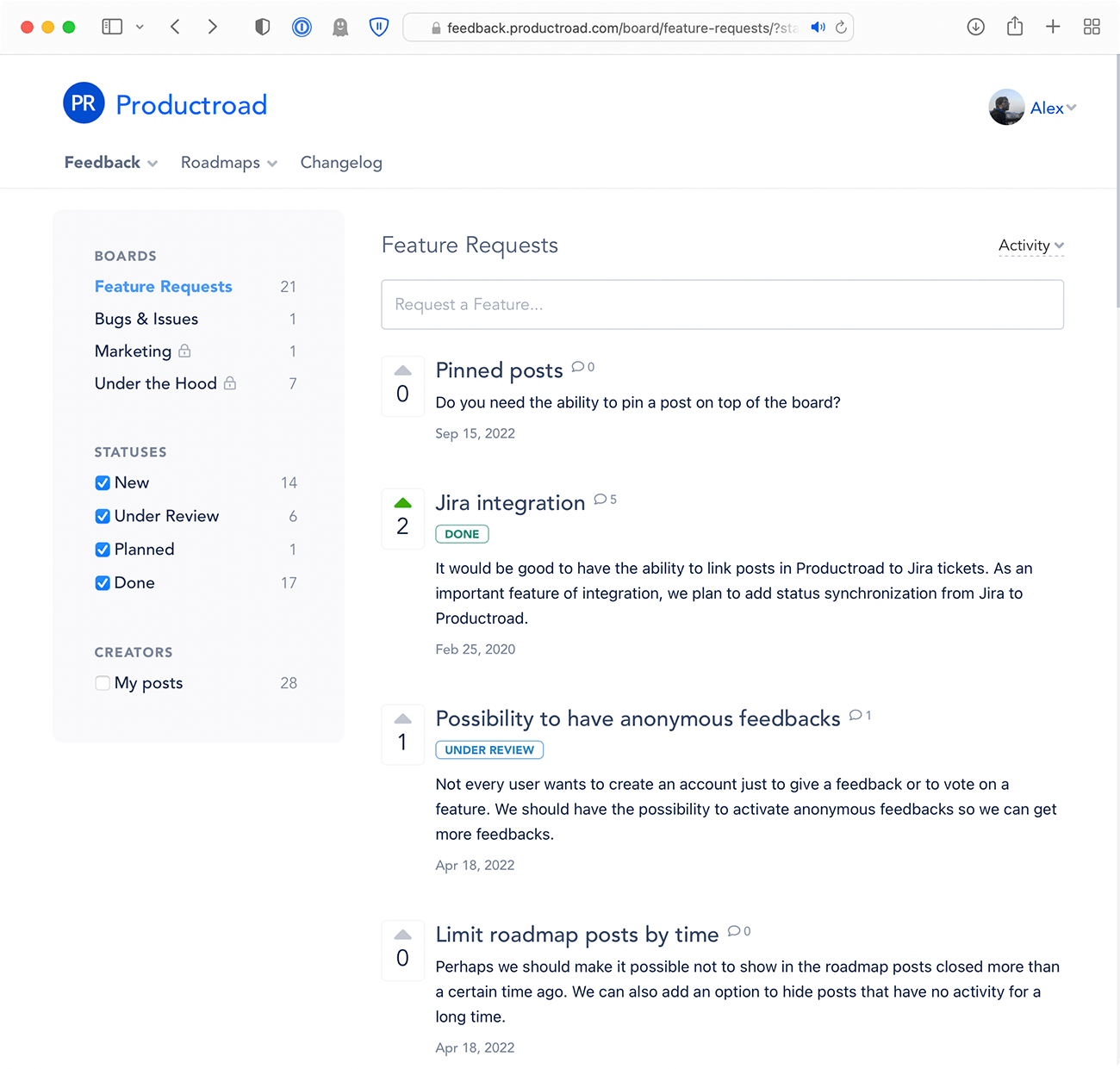 productroad board page